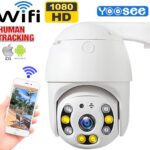Telecamera Wifi esterno Full HD 1080P slot sd autotracking telecamera IP visione notturna 1080P PTZ IP videocamera di sorveglianza pan 350° e tilt 90° rilevazione umana audio bidirezionale